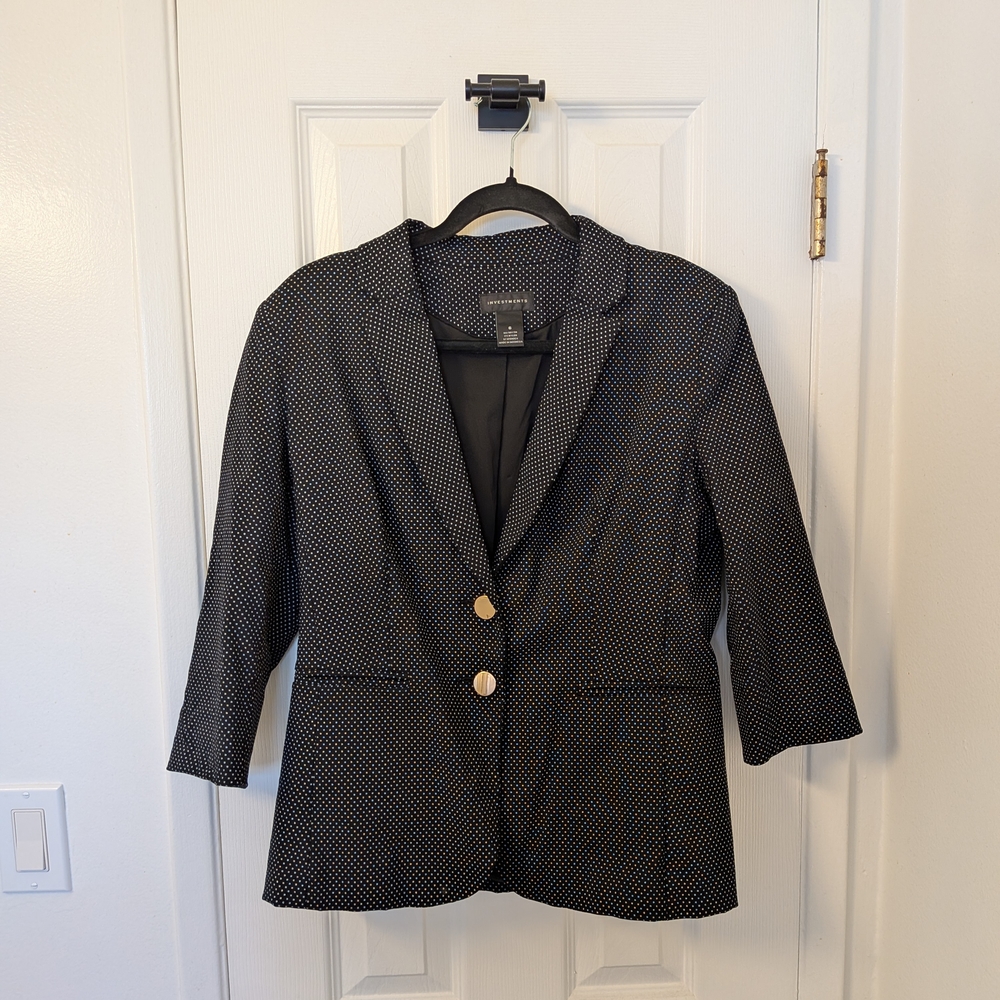 Investments Black and White Polka Dot Blazer